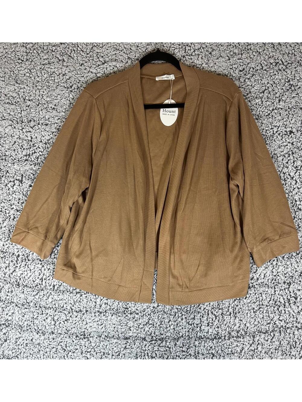 Hount Women’s Open Front Cardigan 2XL Tan Lightweight Rayon Stretch NWT
